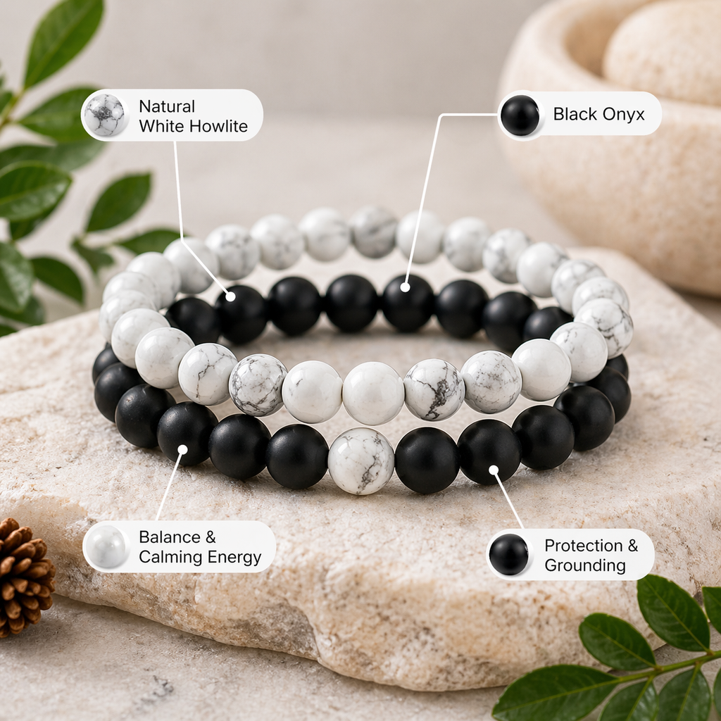 Black Tourmaline & White Howlite Protection Bracelet | Kaliva