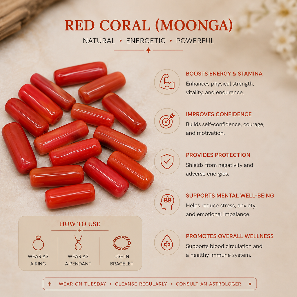 7.5 carat Kaliva Red Coral italian (Moonga) Gemstone – Mars (Mangal) Stone for Courage, Energy & Success (Natural & Certified)