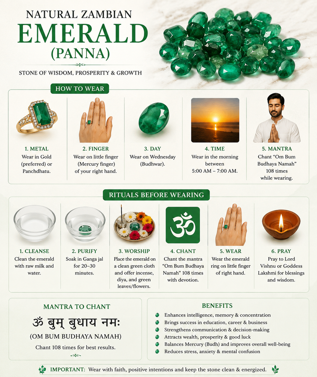 6 Carat Zambian Panna (Emerald) Gemstone – Mercury (Budh) Stone for Intelligence, Business Growth & Communication (Natural & Certified) Kaliva