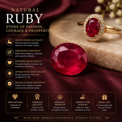 6 carat Indian AAA Quality Ruby (Manik) Gemstone – Sun Stone for Confidence, Leadership & Success (Natural & Certified)