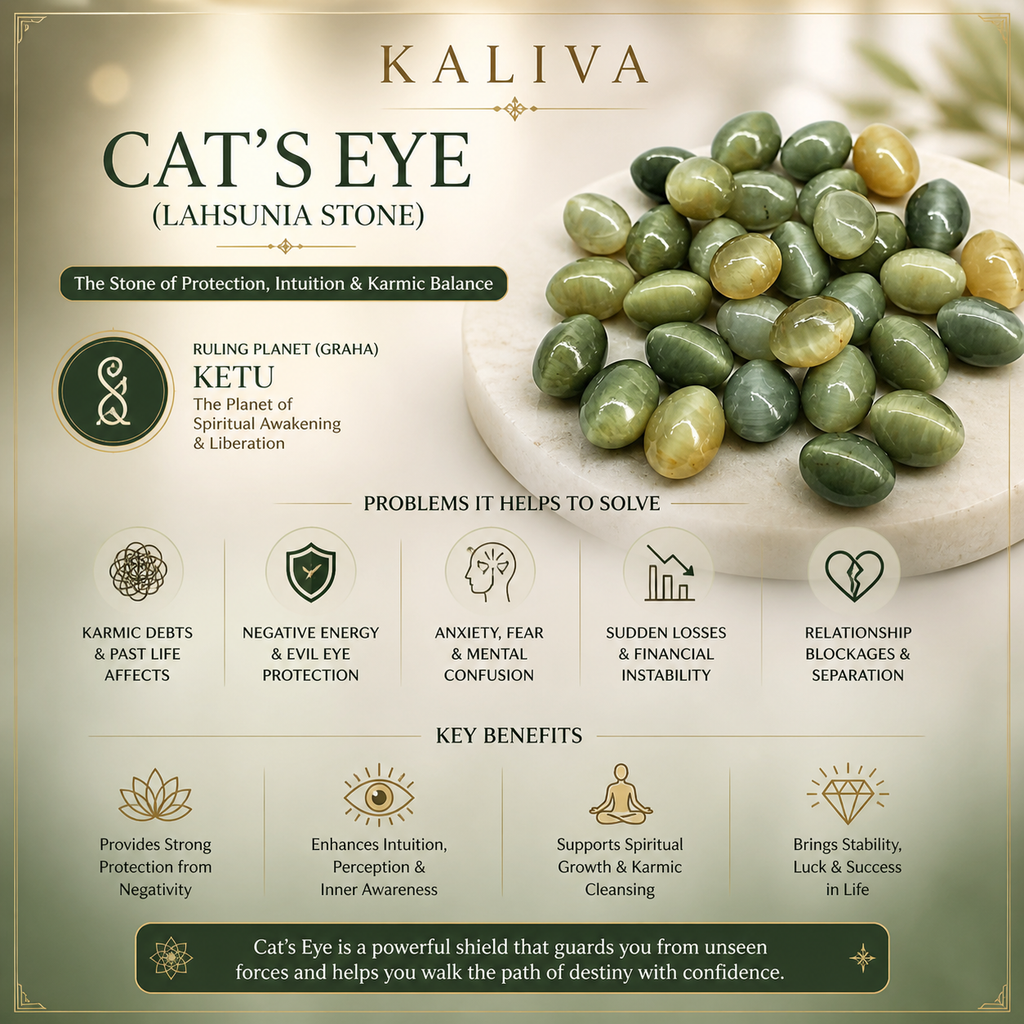 (6 Carat) Ceylon Kaliva Cat’s Eye (Lehsunia) Gemstone – Ketu Stone for Protection, Luck & Sudden Gains (Natural & Certified)