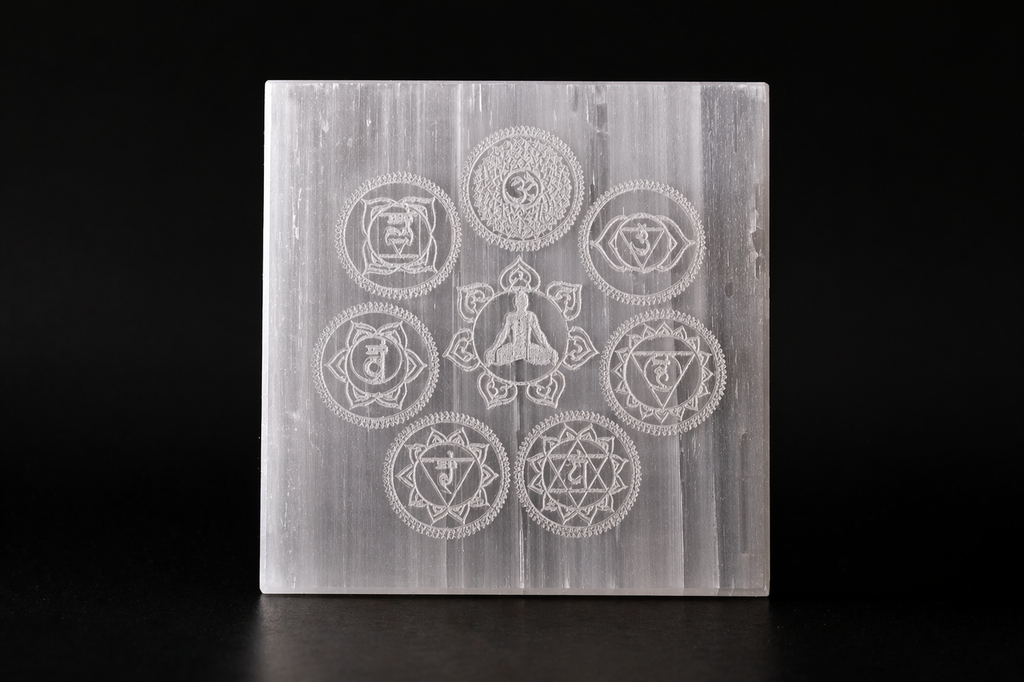 Selenite Charging Plate 7 Chakra – Healing Crystal for Energy Charging & Meditation | Kaliv
