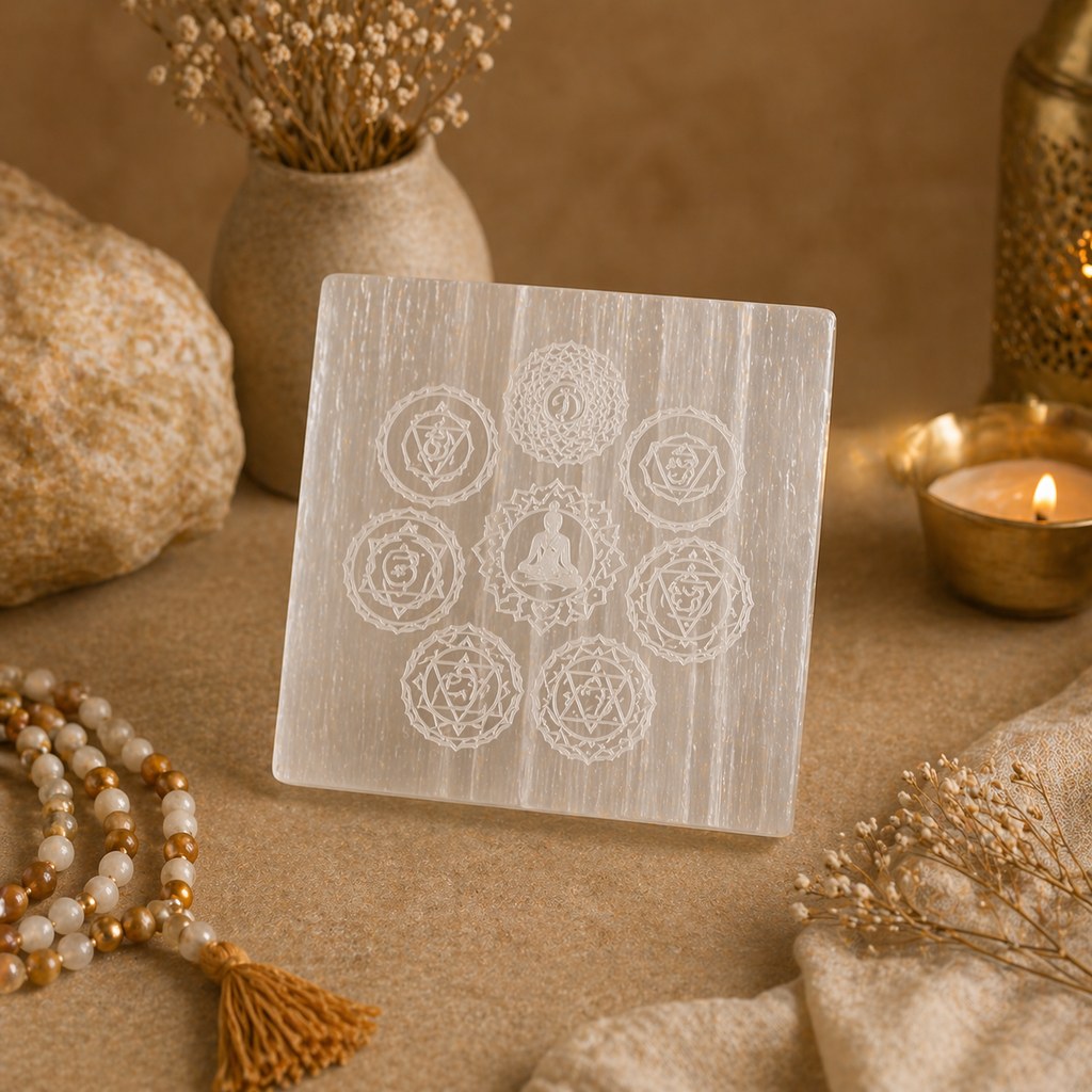 Selenite Charging Plate 7 Chakra – Healing Crystal for Energy Charging & Meditation | Kaliv