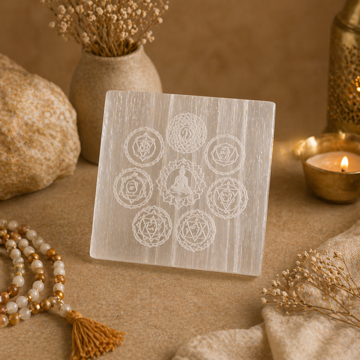 Selenite Charging Plate 7 Chakra – Healing Crystal for Energy Charging & Meditation | Kaliv
